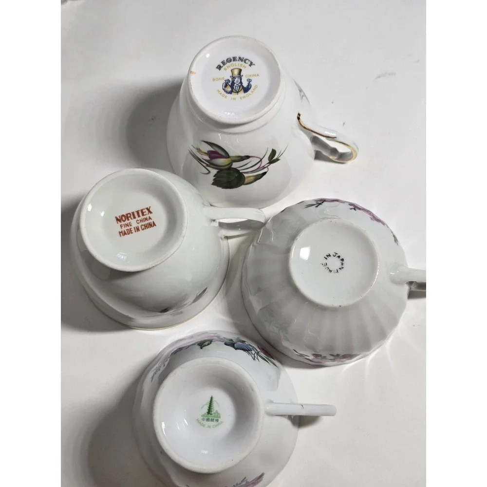 Vintage Floral Teacup Saucer Lot 4 Pink Rose Mismatched China AS IS Small Chips
